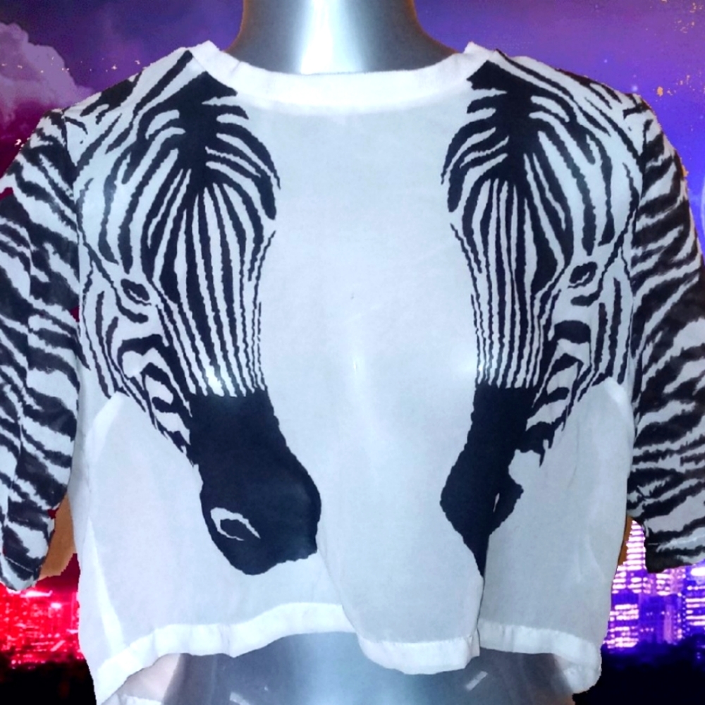 H&M Divided Zebra Sheer Crop Top Small